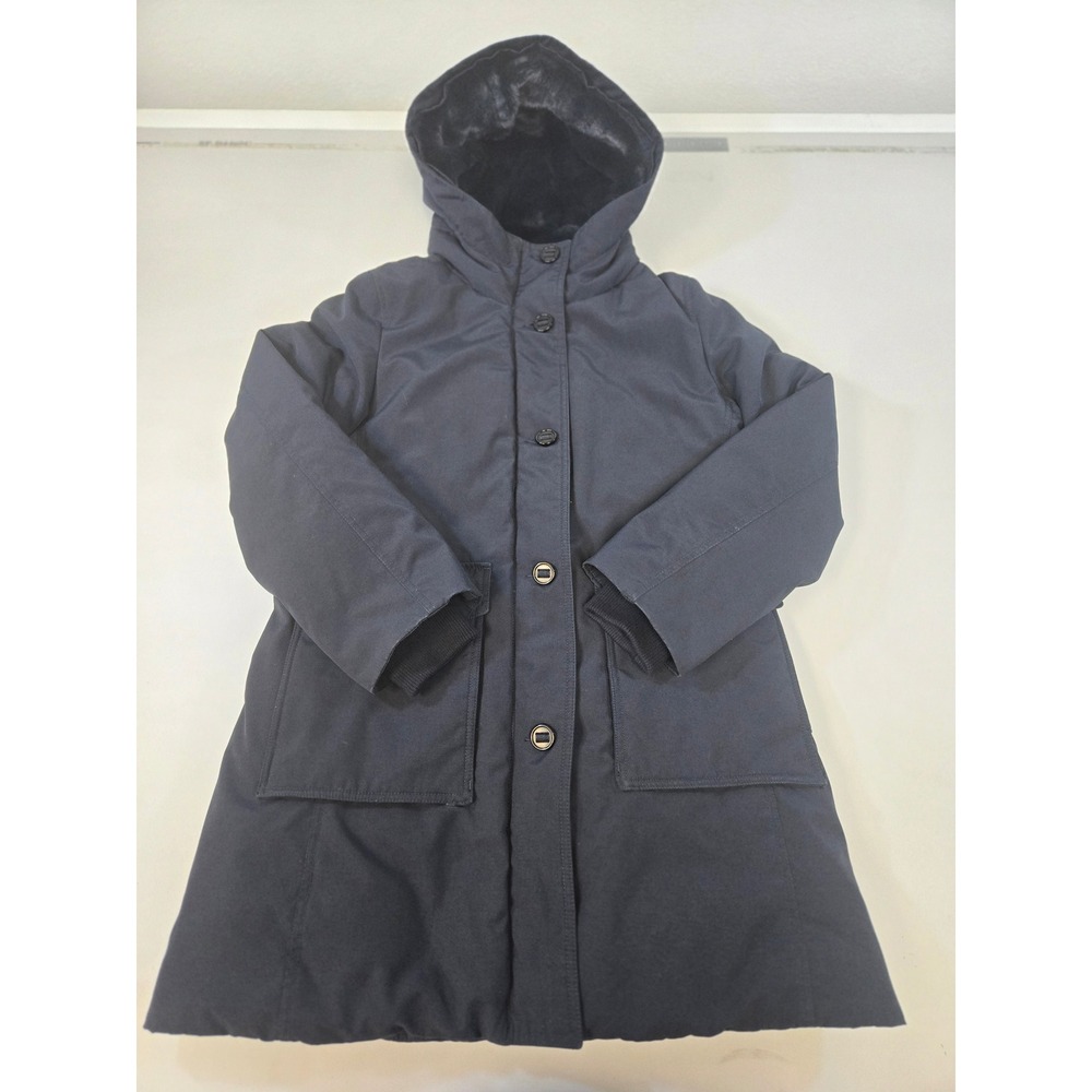 Uniqlo Ultra Warm Down Parka Navy Blue Faux Fur Hood Winter Coat Womens Medium